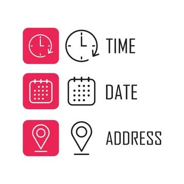 Date, time, location icon in flat style. Event message vector illustration .. 库存插图
