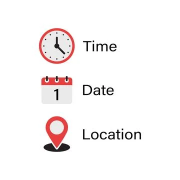 Date, time, location icon in flat style. Event message vector illustration .. 库存插图