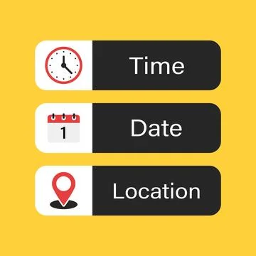 Date, time, location icon in flat style. Event message vector illustration .. 库存插图