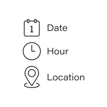 Date, time, location icon in flat style. Event message vector illustration .. Stock Illustration