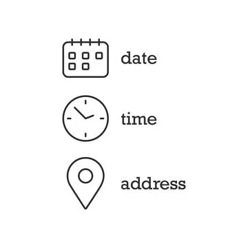 Date, time, location icon in flat style. Event message vector illustration .. 库存插图
