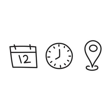 Date time location. Vector hand drawn line icon template Stock Illustration