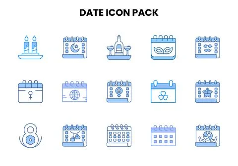 Date Two Colour Collection Icons Pack Stock Illustration