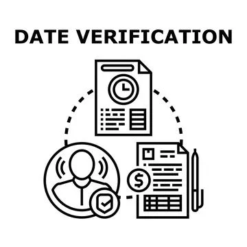 Date verification process validating time and financial data Illustrazione stock