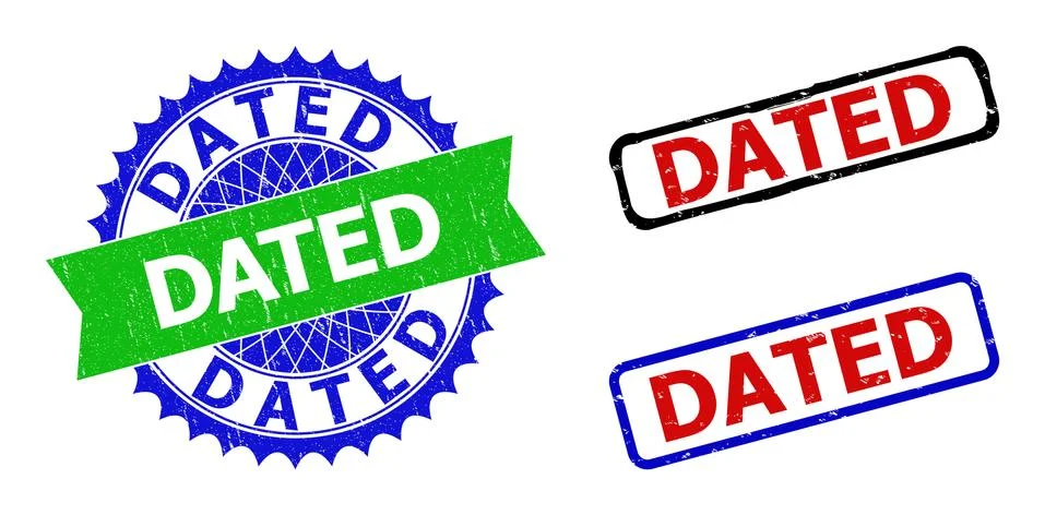 DATED Rosette and Rectangle Bicolor Watermarks with Corroded Styles Stock Illustration