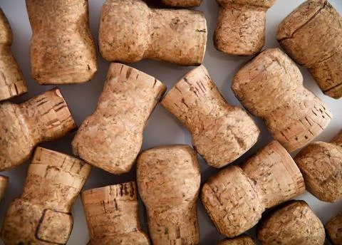 Dated wine bottle corks on the wooden background Dated wine bottle corks o... Stock Photos
