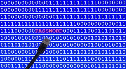  Datensicherheit Screen shot with binary code with password text and netwo... 库存照片