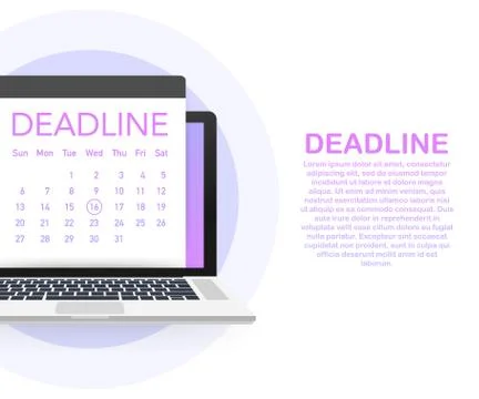 Dates and Deadlines banner. Computer with calendar. Vector illustration. イラスト素材