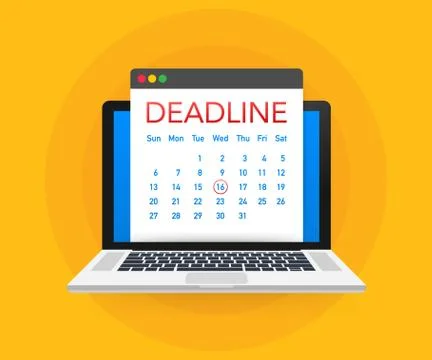 Dates and Deadlines banner. Computer with calendar. Vector illustration. Stock Illustration
