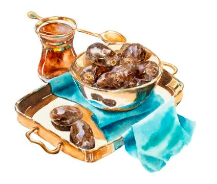 Dates and glass of tea Stock Illustration