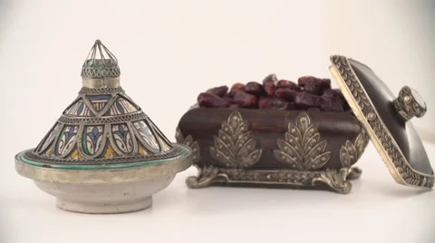 Dates in antique container. Stock Footage 54484602