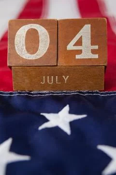Dates blocks on American flag with 4th july theme Foto stock