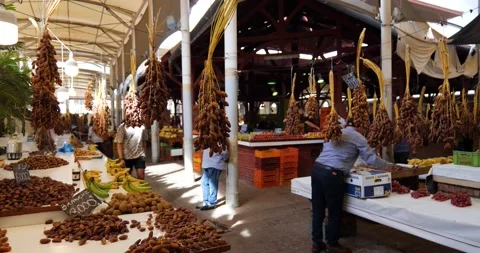 Dates fruit being sold on the Tunis Central Market Stock Footage 223345587