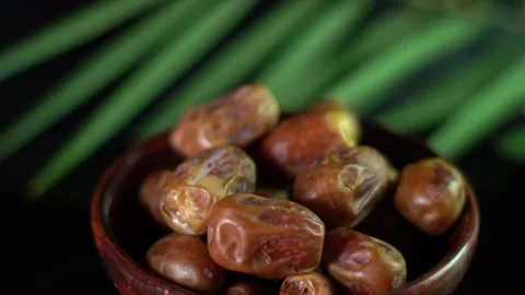 Dates fruit close up on a wooden table. Stock Footage 319686426