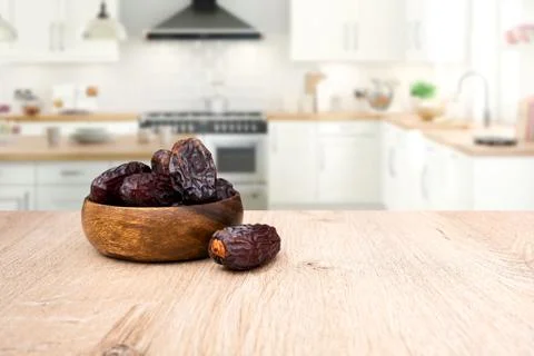 Dates fruit, dates fruit in bowl and background is kitchen Stock Photos