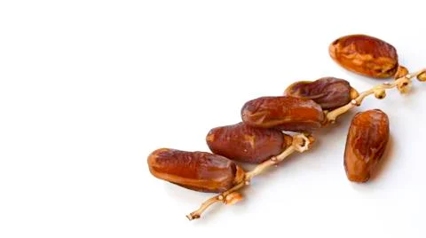 Dates fruit isolated on a white background. Top view. Flat lay pattern. Stock Photos