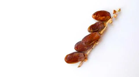 Dates fruit isolated on a white background. Top view. Flat lay pattern. Stock Photos