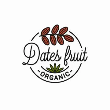 Dates fruit logo. Round linear of dates branch Stock Illustration