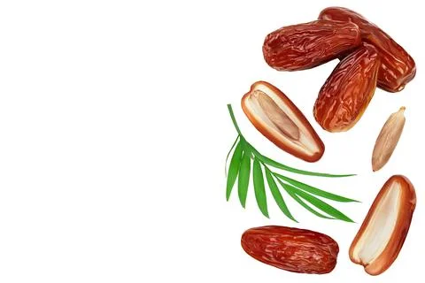 Dates isolated on white background . Top view with copy space for your text Stock Photos