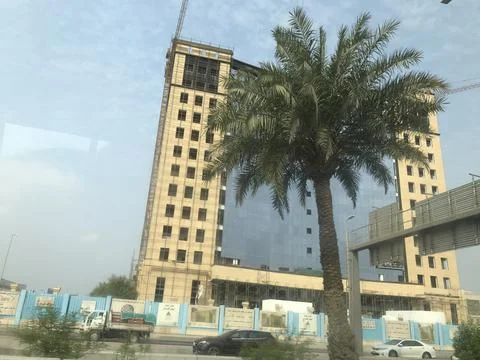 Dates tree front of the building Stock Photos