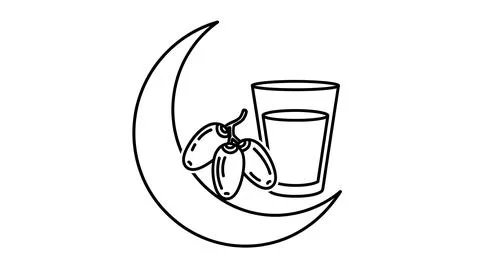 Dates with water on crescent moon for Ramadan iftar breaking fast symbol re.. Illustrazione stock
