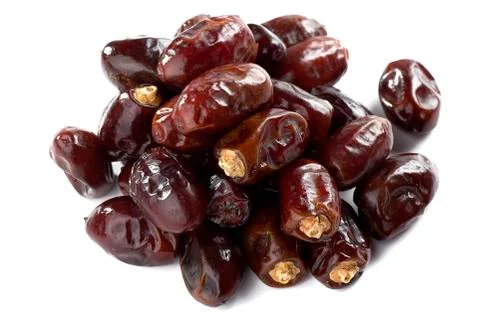 Dates on white background. Dried dates fruit. Foto stock