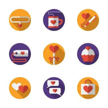 Dating and love round flat color vector icons Stock Illustration