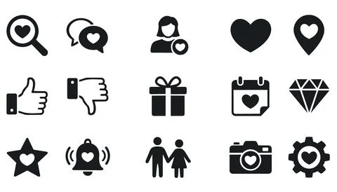 Dating and social media interface icon set Stock Illustration
