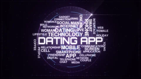 Dating app animated word cloud radar, text design animation, seamless loop Stock Footage 347578408
