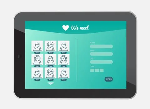 Dating app interface on tablet screen Stock Illustration