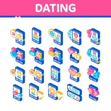 Dating App Isometric Elements Icons Set Vector Stockillustratie