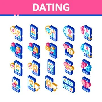 Dating App Isometric Elements Icons Set Vector Stock Illustration