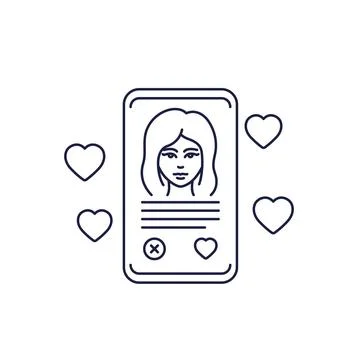 Dating app line icon with a smart phone Stock Illustration