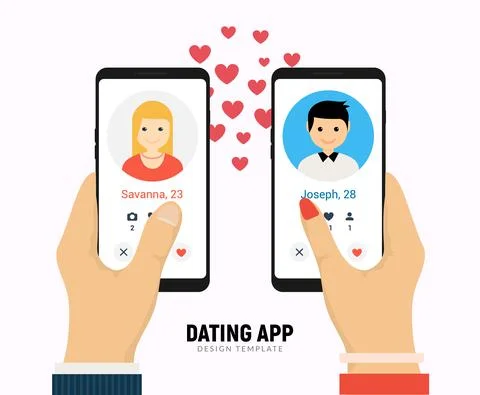 Dating app online mobile concept. Female male profile flat design. Couple match Stock Illustration