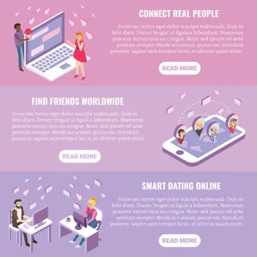 Dating app vector flat isometric horizontal banner set Illustrazione stock