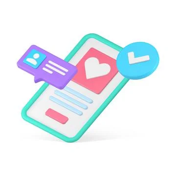 Dating application account registration complete smartphone user interface 3d Stock Illustration