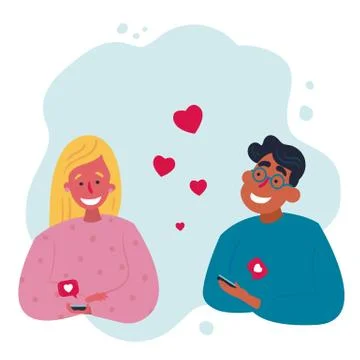 Dating application concept. Couple meet together Stock Illustration