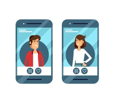 Dating applications concept. Cool vector illustration on online dating app users Stock Illustration