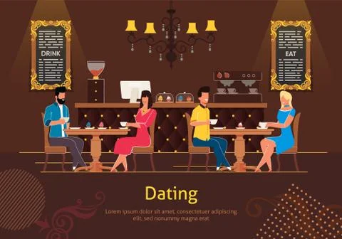 Dating in Coffee Shop Flat Vector Poster Template Ilustração Stock