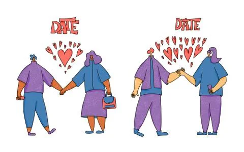 Dating concept. Two couple of young people holding hands each other. Romantic Stock Illustration