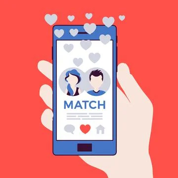 Dating mobile application with match on smartphone screen Stock Illustration