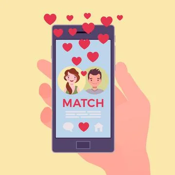 Dating mobile application with pair match on smartphone screen Stock Illustration