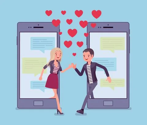 Dating from mobile application, pair match on smartphone screen Stock Illustration