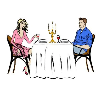Dating in restaurant Stock Illustration
