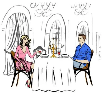 Dating in restaurant Stock Illustration