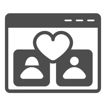 Dating site window, profile of matched couple, heart solid icon, dating concept Ilustração Stock