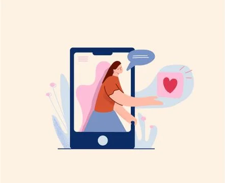 Dating web application illustration. Romantic social networks chat of Stock Illustration