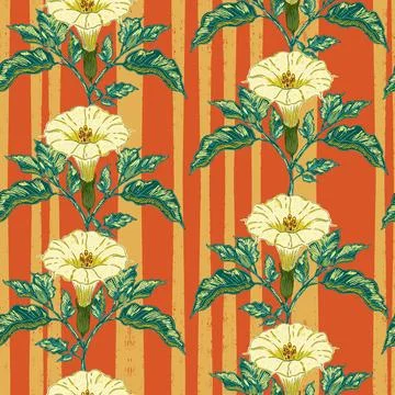 Datura flower seamless botanical pattern with vintage hand drawn floral illus Stock Illustration