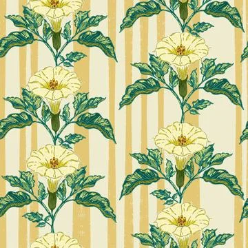Datura flower seamless botanical pattern with vintage hand drawn floral illus イラスト素材