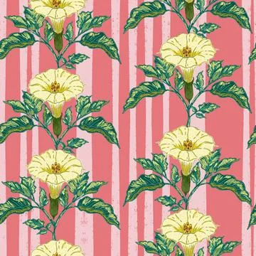 Datura flower seamless botanical pattern with vintage hand drawn floral illus Stock Illustration